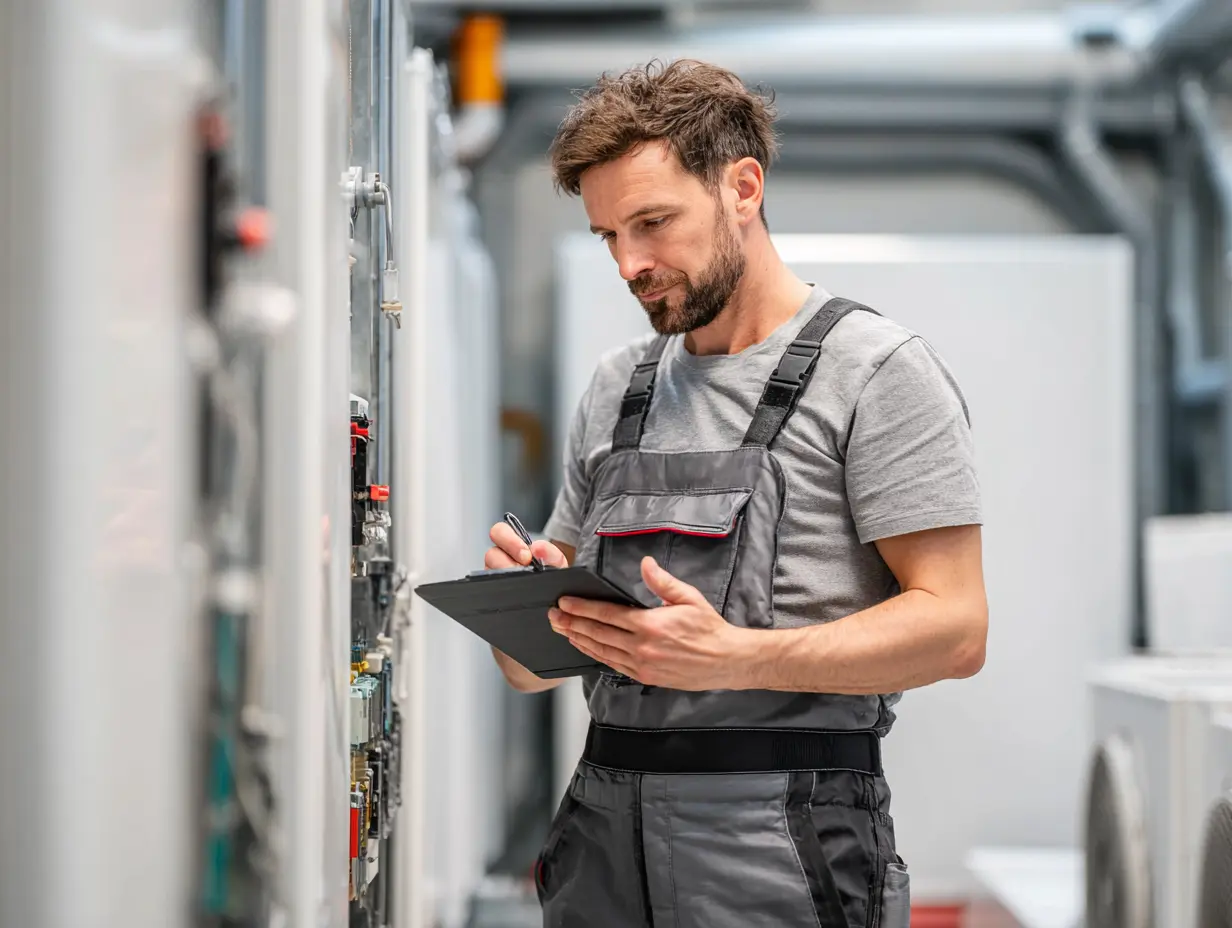 Kaeltetechniker beim Checken einer Anlage